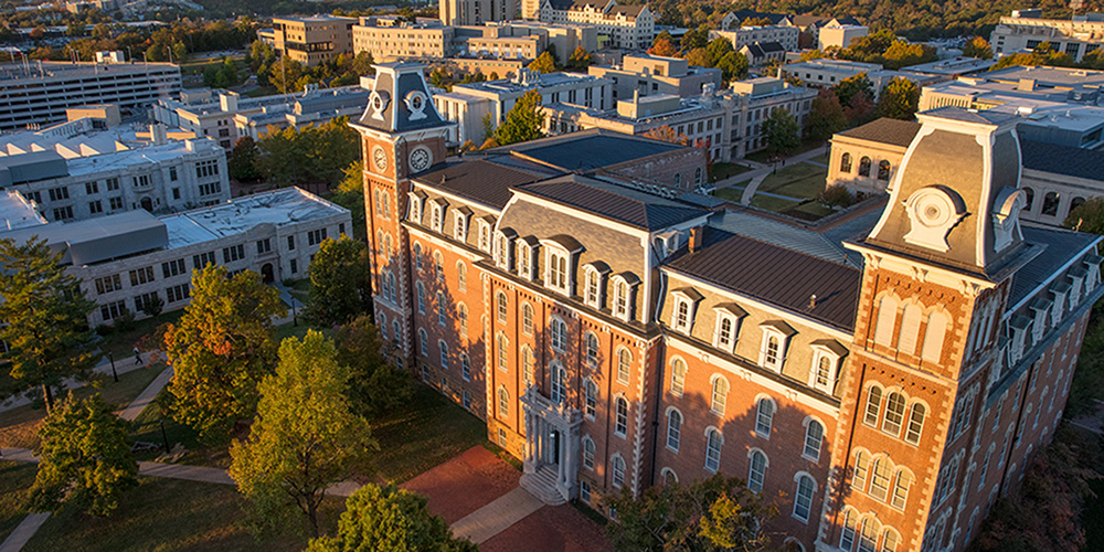 University of Arkansas's campus in Fayetteville featuring the Old Main building.